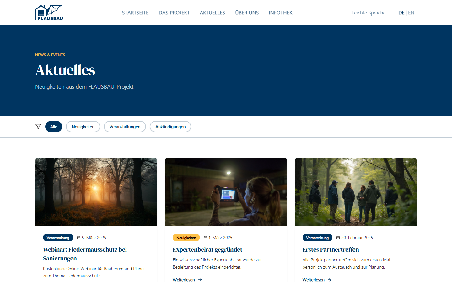 Website für FLAUSBAU: Fledermausschutz und Gebäudesanierung Einblick 3