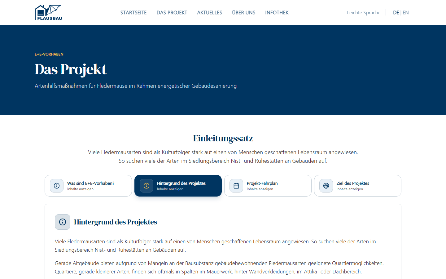 Website für FLAUSBAU: Fledermausschutz und Gebäudesanierung Einblick 2