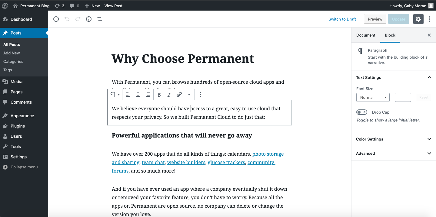 WordPress Block Editor Screenshot